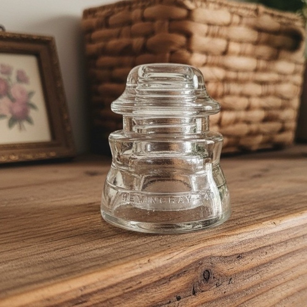 Hemingray 44 Vintage Clear Glass Insulator, Industrial USA Collectible Accent